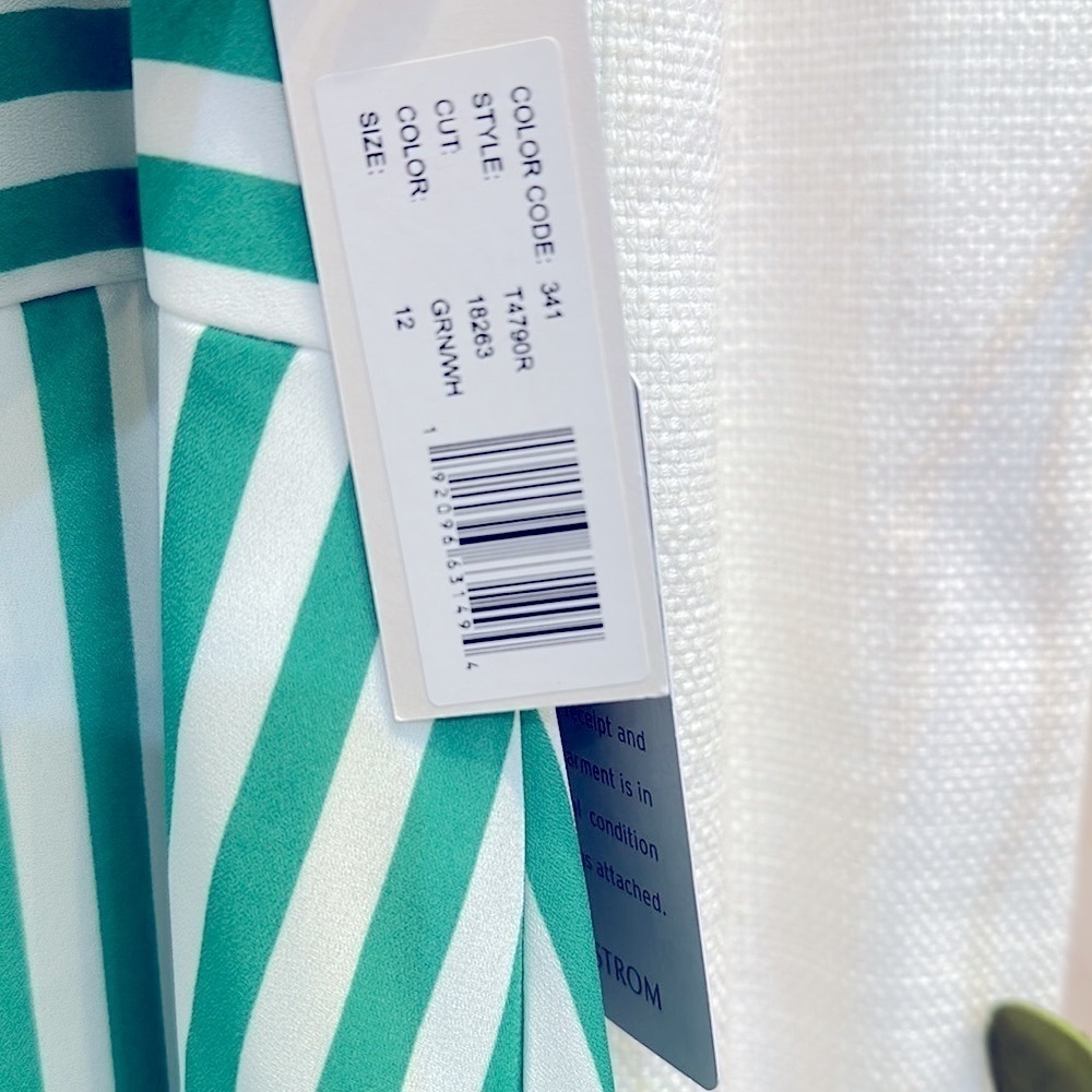 NWT Women’s Tash + Sophie Anthropologie Green & White Striped Midi Dress Size 12 - Picture 7 of 16